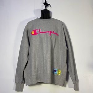 Champion | Ltd Eds Reverse Weave Crew w/Chenille Logo-Pink | Heather Grey | XL
